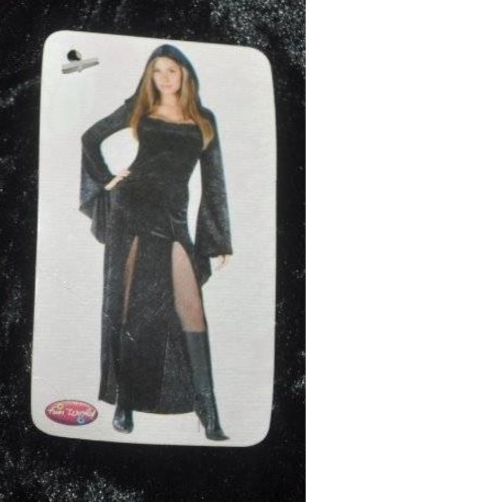 Sorceress Halloween Costume S/M Black Hooded Long Sexy Dress 1 Pc Party Womens